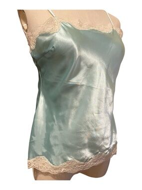 Y2K Satin Slip Cami Babydoll Lace Trim Tank Top Size M La Vie En Rose